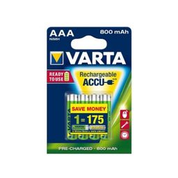 Varta oplaadbare mini penlite batterij aaa 800 mah nimh 1.2v 4 stuks op kaart (4008496550616)