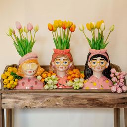 Vaas Lady Sunny + 10x real touch Tulpen wit/groen (8720872023861)