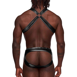 Male power Uranus - Harness Style Open Back Jock Briefs met Suspender Straps - S/M - Zwart (845830085885)