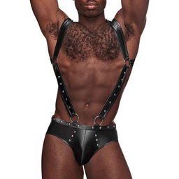 Male power Uranus - Harness Style Open Back Jock Briefs met Suspender Straps - S/M - Zwart (845830085885)