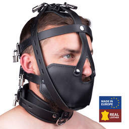 Red leather Leren Masker - Zwart (3662811296897)