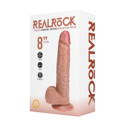 Realrock by shots Vibrerende en Draaiende Rechte Cock met Ballen - 8 / 20,5 cm - Tan (8714273041821)