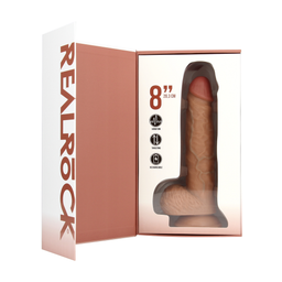 Realrock by shots Vibrerende en Duwende Rechte Penis met Ballen - 8 / 20,5 cm - Tan (8714273041845)