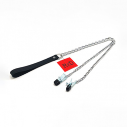 Red leather Borstenklemmen en Leash - Zwart/Zilver (3701019810549)