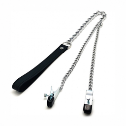 Red leather Borstenklemmen en Leash - Zwart/Zilver (3701019810549)