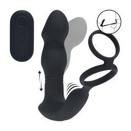 Levelz by shots Afstandsbediening Vibrerende Duwende Kom-Hier Siliconen Prostaat Stimulator met Cockring - Zwart (8714273067999)
