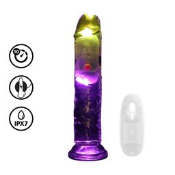 Realrock by shots LED Vibrating Straight Cock - 7 / 18 cm - Transparent (8714273059628)