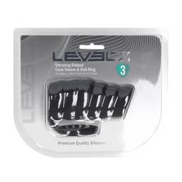 Levelz by shots Vibrerende Geribbelde Siliconen Cock Sleeve en Ball Ring - Zwart (8714273067319)