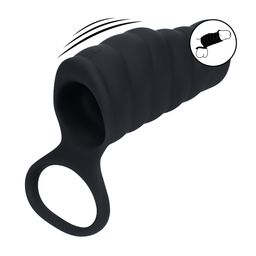 Levelz by shots Vibrerende Geribbelde Siliconen Cock Sleeve en Ball Ring - Zwart (8714273067319)