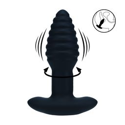 Levelz by shots Vibrerende en Draaiende Geribbelde Siliconen Anale Plug - Zwart (8714273067753)