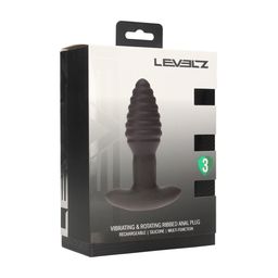 Levelz by shots Vibrerende en Draaiende Geribbelde Siliconen Anale Plug - Zwart (8714273067753)