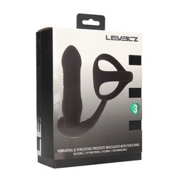 Levelz by shots Vibrerende en Duwende Siliconen Prostaatmassager met Tri O Cockring - Zwart (8714273067913)