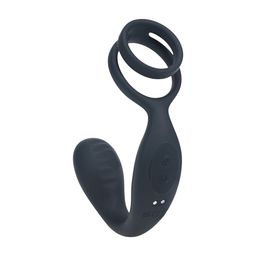 Levelz by shots Vibrerende Siliconen Prostaatstimulator met Cock- en Ballring - Zwart (8714273067678)