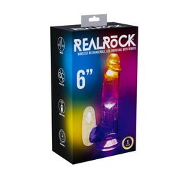 Realrock by shots LED Vibrating Straight Cock with Balls - 6 / 15 cm - Transparent (8714273059611)