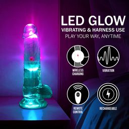 Realrock by shots LED Vibrating Straight Cock with Balls - 6 / 15 cm - Transparent (8714273059611)