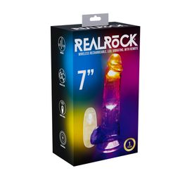 Realrock by shots LED Vibrerende Rechte Penis met Ballen - 7 / 18 cm - Transparant (8714273059635)
