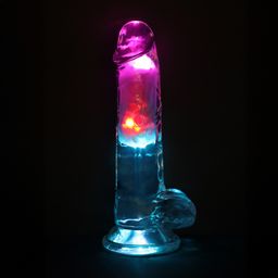 Realrock by shots LED Vibrerende Rechte Penis met Ballen - 7 / 18 cm - Transparant (8714273059635)