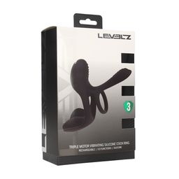 Levelz by shots Drievoudige Motor Vibrerende Siliconen Cockring - Zwart (8714273067715)