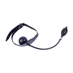 Red leather Leren Gag met Opblaasbare Bal - Zwart (3662811320486)