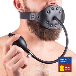 Red leather Leren Gag met Opblaasbare Bal - Zwart (3662811320486)