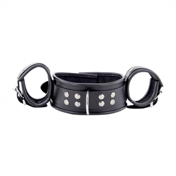 Red leather Leren Hals- en Handboeien - Zwart (3701019810716)
