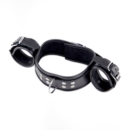 Red leather Leren Hals- en Handboeien - Zwart (3701019810716)
