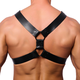 Red leather Rechte Leren Harnas - S/M - Zwart (3662811692613)
