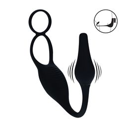 Levelz by shots Vibrerende Siliconen Prostaat Stimulator met Cock- en Ballring - Zwart (8714273067838)