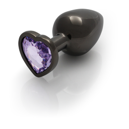 Ouch! by shots Heart Gem Butt Plug - Medium - Gunmetal/Amethist Paars (8714273493415)