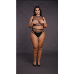 Le désir by shots 2-delige Crop Top - Pantie en Fishnet Structuur - OSX - Zwart (8714273049957)