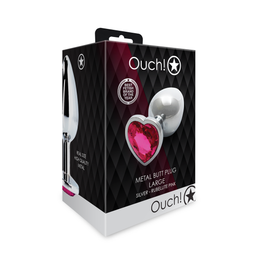 Ouch! by shots Hartje Gem Buttplug - Groot - Zilver/Rubellite Roze (8714273533678)