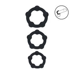 Levelz by shots Kralen Silikon Cockring Set van 3 - S/M/L - Zwart (8714273062611)