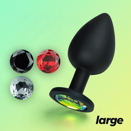 Crushious Camileo - Anale Plug met Vier Verwisselbare Edelstenen - Groot - Zwart (7403254158580)