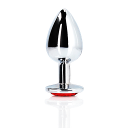 Ouch! by shots Ronde Gem Butt Plug - Groot - Zilver/Ruby Rood (8714273533616)