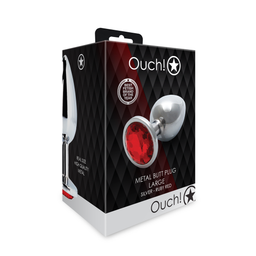 Ouch! by shots Ronde Gem Butt Plug - Groot - Zilver/Ruby Rood (8714273533616)