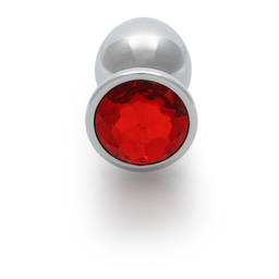 Ouch! by shots Ronde Gem Butt Plug - Groot - Zilver/Ruby Rood (8714273533616)