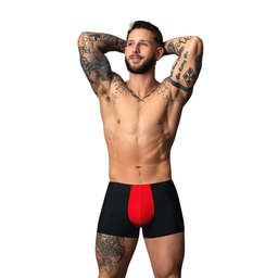Male power Pouch Short - S - Zwart/Rood (845830094887)