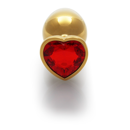 Ouch! by shots Hart Edelhart Buttplug - Groot - Goud/Ruby Rood (8714273493064)