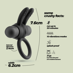 Crushious Pluto - Cockring met Vibrerende Bullet - Zwart (7403254158962)