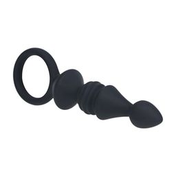 Levelz by shots Geribbelde Siliconen Anale Probe met Lus - Zwart (8714273066640)
