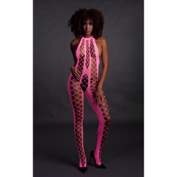 Ouch! by shots Bodystocking met Halterneck - One Size - Neon Pink (8714273493514)