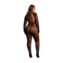 Le désir by shots Roxy - Leopard Open Knit Cat Suit - Queen Size - Black (8714273020956)