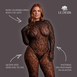 Le désir by shots Roxy - Leopard Open Knit Cat Suit - Queen Size - Black (8714273020956)