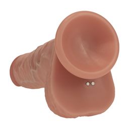 Realrock by shots Dual Density Silicone Realistische Vibrerende Dildo met Stoten en Ballen - 7 / 17,8 cm - Tan (8714273029577)