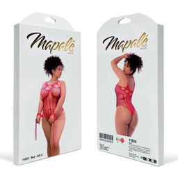 Mapalé Visnet Bodystocking met Strass Detail en Manchet - Koninginnenmaat - Rood (190602299305)
