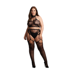 Le désir by shots Twee Delige Set met Halter Turtleneck en Pantie met Aangehechte Kousen - OSX - Zwart (8714273000255)