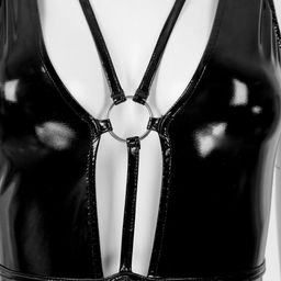 De namour lingerie by shots Wetlook Deep-V Bodysuit - S/M - Zwart (8714273027306)