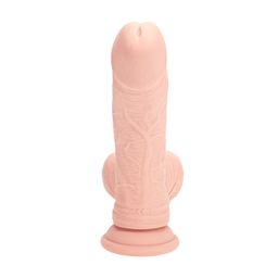 Realrock by shots Dual Density Rechargeable Liquid Silicone Vibrator - Curved with Weighted Balls - 8 / 20 cm - Flesh (8714273029041)