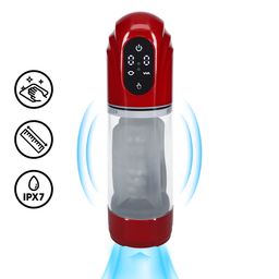 Pumped by shots TechnoThrust - Automatische Waterdichte Masturbator Pomp - Metallic Rood (8714273059574)