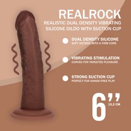Realrock by shots Dual Density Silicone Gebogen Realistische Vibrerende Dildo met Zuignap - 6 / 15,5 cm - Bruin (8714273029454)
